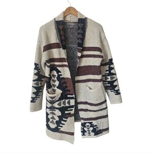 Natural Reflections Tribal Aztec Print Open Front Cozy Cardigan Duster, Size S
